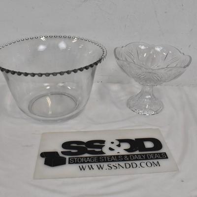 3 Pc Large Glassware, Large Punch Bowl, Centerpiece