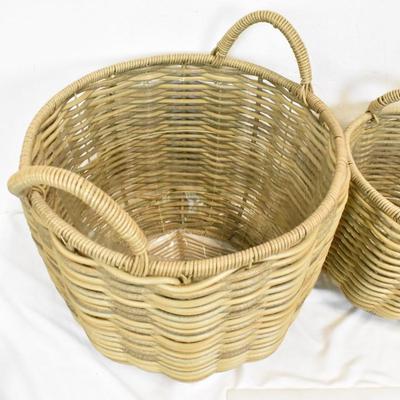 2 Large Woven Planters, 12" and 15", One Handle Missing