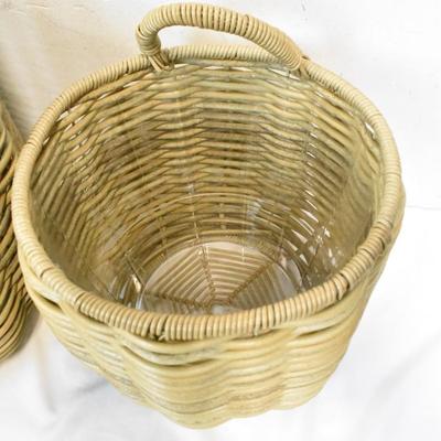 2 Large Woven Planters, 12" and 15", One Handle Missing
