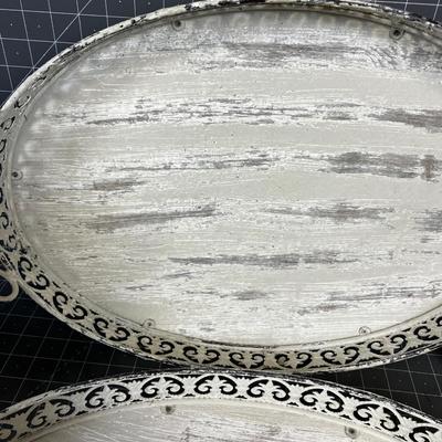 2 Oval Shabby Chic Trays with Handles 