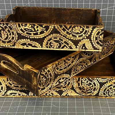 Set of 3 Carved Nesting Trays, Made in India 