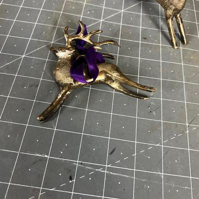 2 Silver Plated Deer Ornaments 