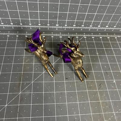 2 Silver Plated Deer Ornaments 