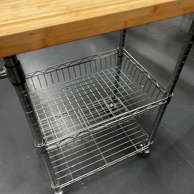 Rolling Wire Rack with Bamboo Butcherblock Top 