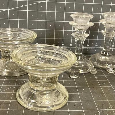 4 Glass Candle Holders - 2 sets