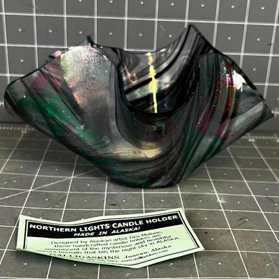 Northern Lights Candle Holder With iridescent Finish