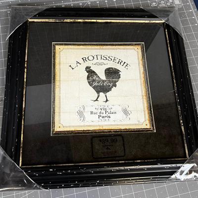 Rooster Picture NEW Black Frame Antique Reproduction