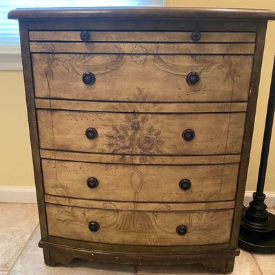 LOT C3: Signed Artwork of Charleston, SC, Shabby Chic Accent Side Chest of Drawers &  Floor Lamp