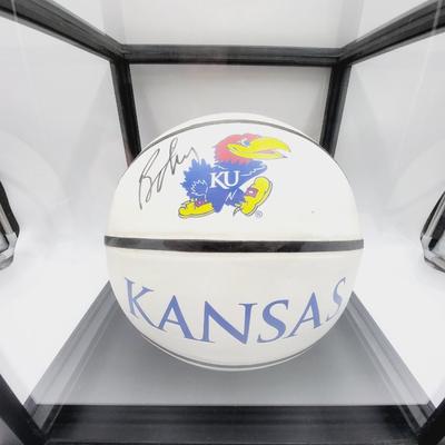 BILL SELF KU SIGNED BASKETBALL WITH FRAMED CASE