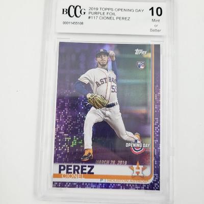BCCG 2019 TOPPS OPENING DAY PURPKE FOIL #117 CIONEL PEREZ BASEBALL CARD PROTECTED MINT