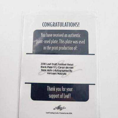 2018 LEAF DRAFT FOOTBALL RETAIL BLACK PLATE CARD #BA-HM1 AUTOGRAPHED BY HERCULES MATA'AFA