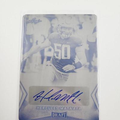 2018 LEAF DRAFT FOOTBALL RETAIL BLACK PLATE CARD #BA-HM1 AUTOGRAPHED BY HERCULES MATA'AFA