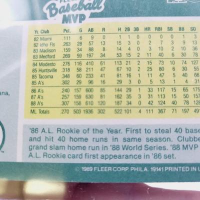 1989 FLEER BASEBALL MVP JOSE CANSECO BASEBALL CARD