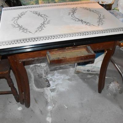 Antique Enamel Top Table