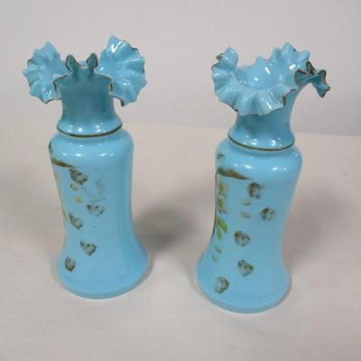 Antique Opaque French Cerulean Blue Bristol Vases