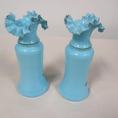 Antique Opaque French Cerulean Blue Bristol Vases