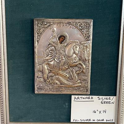 Framed silver embossed Saint