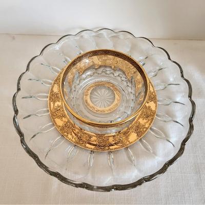 Lot #16  Lot of 3 Antique Pressed Glass Dishes with Gold accent