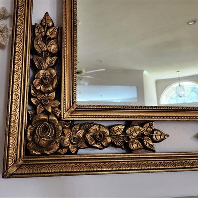 Lot #19  Vintage Wooden Gesso Wall Mirror - Rose Motif