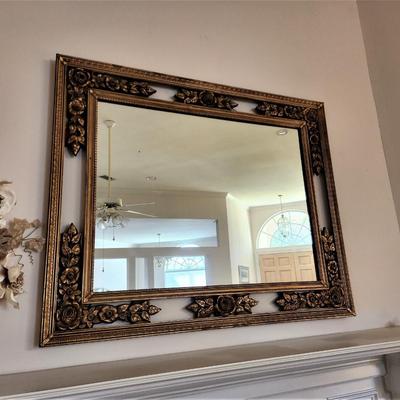 Lot #19  Vintage Wooden Gesso Wall Mirror - Rose Motif