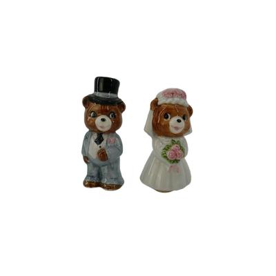 Vintage Hand Painted Bride and Groom Bear Figurines