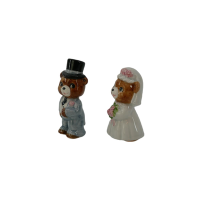 Vintage Hand Painted Bride and Groom Bear Figurines