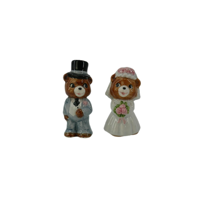Vintage Hand Painted Bride and Groom Bear Figurines