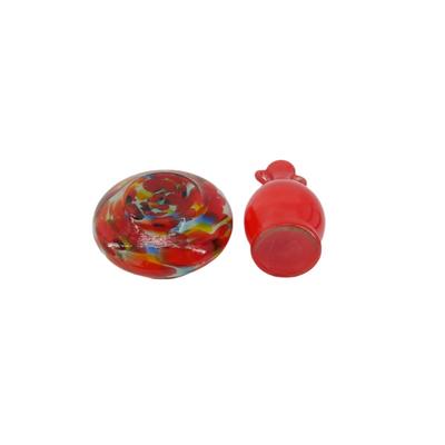 Multicolored Glass Bowl and Red Glass Vase