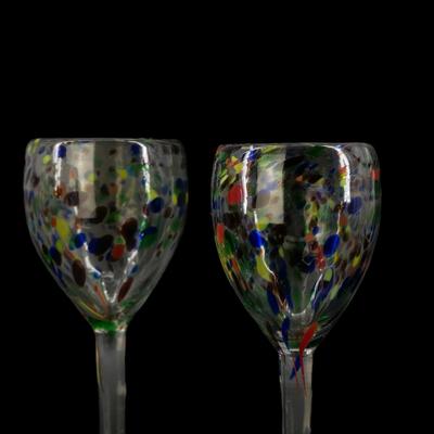 (3 pcs) Multicolored Artisan Hand Blown Wine Glasses