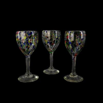 (3 pcs) Multicolored Artisan Hand Blown Wine Glasses