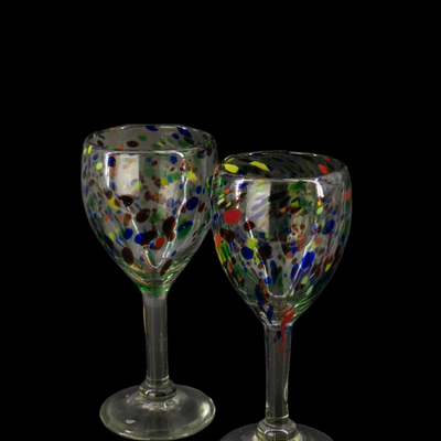 (3 pcs) Multicolored Artisan Hand Blown Wine Glasses