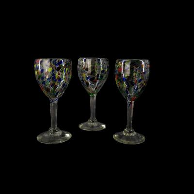 (3 pcs) Multicolored Artisan Hand Blown Wine Glasses