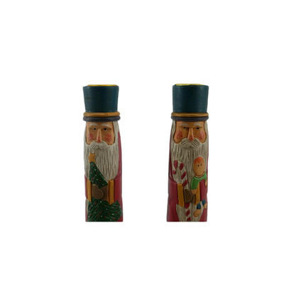 Hand-Carved Santa Candlesticks