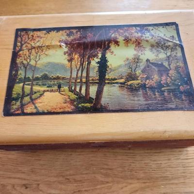 Vintage Cedar Wood Keepsake Chest