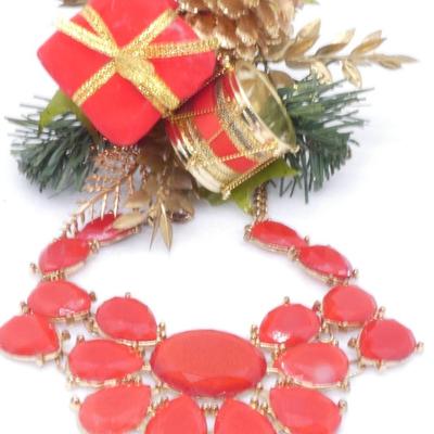 Christmas Red Gold Tone Drop Necklace