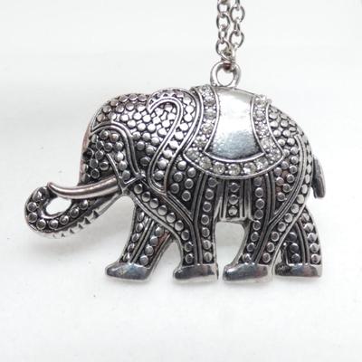 Silver Tone Elephant Statement Pendant