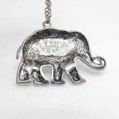 Silver Tone Elephant Statement Pendant