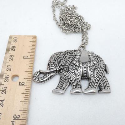 Silver Tone Elephant Statement Pendant