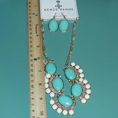 Kenze Panne Teal & White Gold Tone Jewelry Set