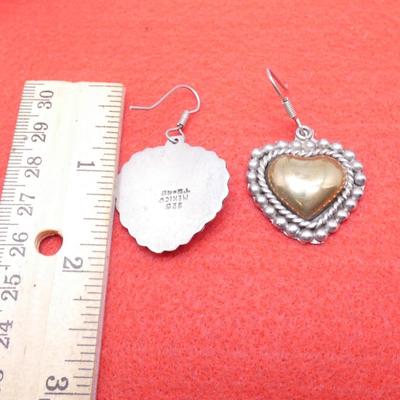 Mexico Silver & Gold Tone Dangle Heart Earrings