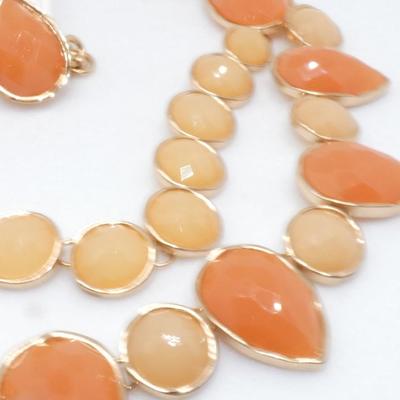 Kenze Panne Amber & Beige Colored Statement Necklace Set