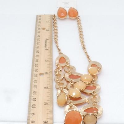 Kenze Panne Amber & Beige Colored Statement Necklace Set