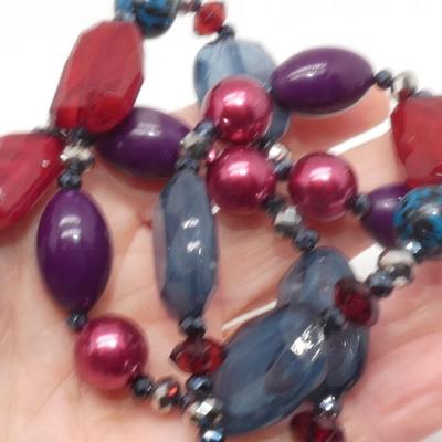 Burgundy, Purple, Blue Chunky Beaded Necklace