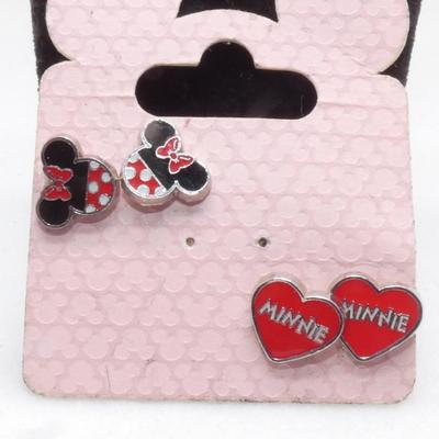 2 Pair of Mini Mouse, Heart Post Earrings