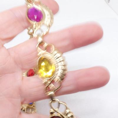 Gold Tone Rainbow Brilliant Statement Necklace