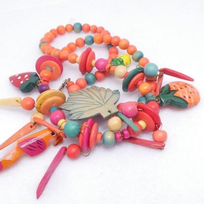 Carmen Miranda Style Wood Fruit Statement Necklace