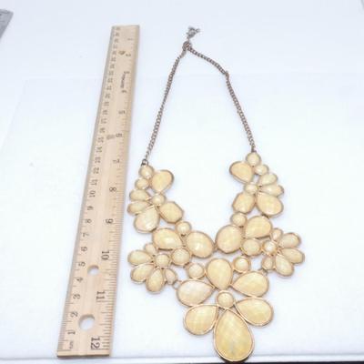 Gold Tone Beige Drop Statement Necklace