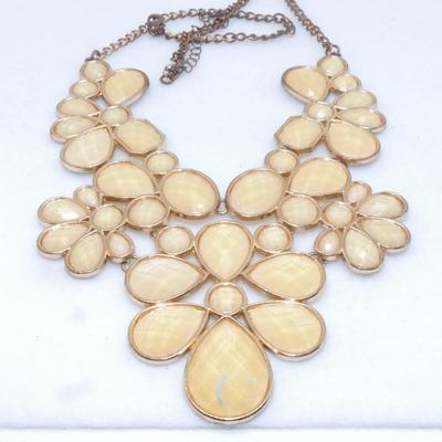 Gold Tone Beige Drop Statement Necklace