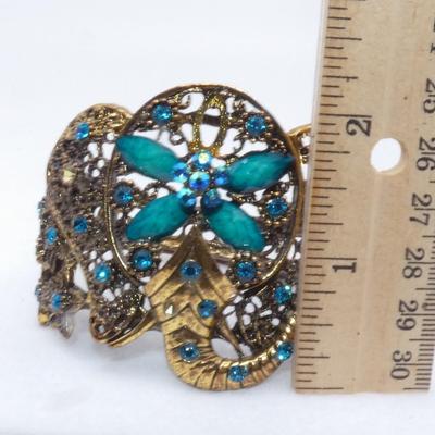 Filagree Elephant Cuff Teal Colored Bracelet (missing stones)