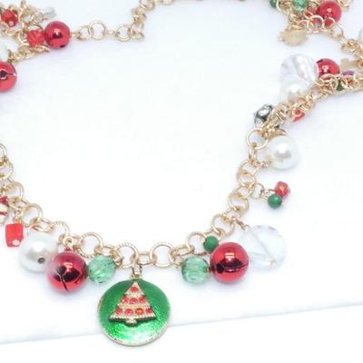 Christmas Baubles & Beads Gold Tone Holiday Necklace